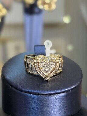 Gold Plated Heart Pavé Ring - Women Jewelry Size 6 7 8 9